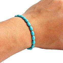 Rice Natural Turquoise Beaded Stretch Bracelets for Men Women, Rice, 5-7/8~6-1/4  inch(15~16cm)
