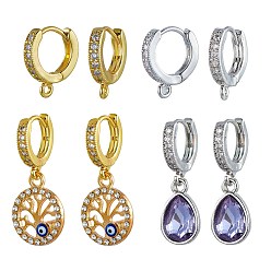 Real Gold Plated & Real Platinum Plated 8Pcs 2 Colors Brass Huggie Hoop Earring Findings, with Cubic Zirconia, Lead Free & Cadmium Free, Real Gold Plated & Real Platinum Plated, 15x2.5x13.5mm, Hole: 1.5mm, Pin: 0.9mm, 4pcs/color