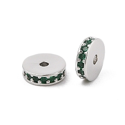 Зеленый Стойки обшивки латунь микро проложить кубического циркония бусы, долговечный, без свинца и без кадмия, Плоский круглый / диск, Реальная платина, зелёные, 8x2.3 мм, отверстие : 1.2 мм
