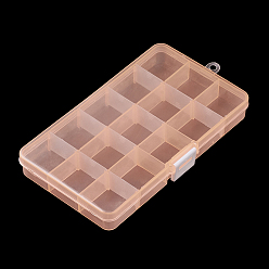 Light Salmon Plastic Bead Storage Containers, Adjustable Dividers Box, Removable 15 Compartments, Rectangle, Light Salmon, 17.5x10.2x2.2cm, Compartment Inner Size: 3.3x3cm