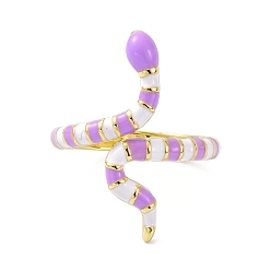 Medium Orchid Snake Real 18K Gold Plated Cuff Rings for Women, Brass Enamel Open Rings
, Medium Orchid, US Size 6 1/2(16.9mm)