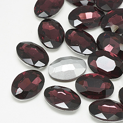 Burgundy Pointed Back Glass Rhinestone Cabochons, Back Plated, Faceted, Oval, Burgundy, 14x10x4.5mm