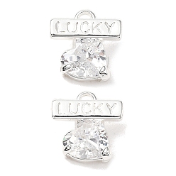 Посеребрённый Подвеска из латуни с микропаве из прозрачного кубического циркония, счастливое сердце, граненые, 925 серебро покрытием, 9.5x9.5x4.5 мм, отверстие : 1.4 мм