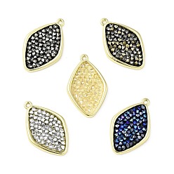 Mixed Color Rhinestone Pendants, with Light Gold Plated Brass Findings, Rhombus, Cadmium Free & Lead Free, Mixed Color, 27.5x17.5x3mm, Hole: 1.4mm