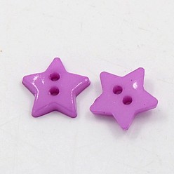 Medium Orchid Acrylic Buttons, 2-Hole, Dyed, Star, Medium Orchid, 12x2mm, Hole: 1mm