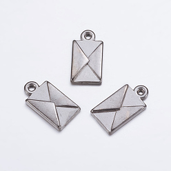 Gunmetal Alloy Charms, Lead Free and Cadmium Free, Envelope, Gunmetal, about 16.5mm long, 9mm wide, 2mm thick, hole: 1.5mm