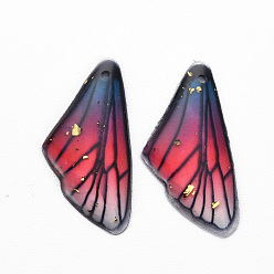 Camellia Transparent Resin Pendants, with Gold Foil, Insects Wing, Camellia, 24.5x11.5x2mm, Hole: 1mm