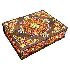 Colorful DIY Diamond Jewelry Box Kits, including Wooden Board, Resin Rhinestones, Diamond Sticky Pen, Tray Plate and Glue Clay, Colorful, Finished Product: 200x150x45mm