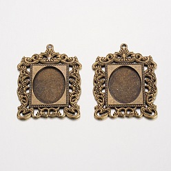 Antique Bronze Rectangle Tibetan Style Alloy Big Pendant Cabochon Settings, Lead Free & Nickel Free & Cadmium Free, Antique Bronze, Oval Tray: 25x18mm, 50x35.5x2mm, Hole: 2mm, about 105pcs/1000g