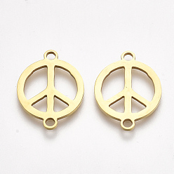 Golden 201 Stainless Steel Links connectors, Laser Cut Links, Flat Round with Peace Sign, Golden, 18.5x14x1mm, Hole: 1.5mm