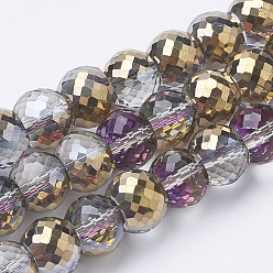 Gold Electroplated Glass Beads Strands, Rainbow Plated, Faceted, Rondelle, Gold, 8x6mm, Hole: 1.2mm, about 80pcs/strand, 19.69 inch