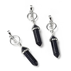 Blue Goldstone Synthetic Blue Goldstone with Brass Pendants, Cadmium Free & Lead Free, Bullet Shaped, 65~70mm, Hole: 4.6mm