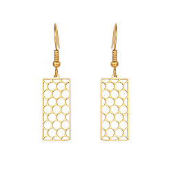 Real 18K Gold Plated 304 Stainless Steel Dangle Earring, Rectangle, Real 18K Gold Plated, No Size