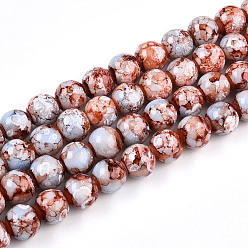 Сиена Выпечки нарисованных стеклянных бусин прядей, круглые, цвет охры, 10~10.5 мм, отверстие : 1.4 мм, около 79~84 шт / нитка, 30.31~31.89 дюйм (77~81 см)