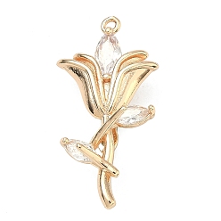 Настоящее золото 14K Латунный микропаве из циркония, цветок, подвеска навесная навесная, с петлей, реальный 14 k позолоченный, 31.5x16x10 мм, отверстие : 1.2 мм