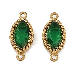 Зеленый Ионное покрытие (ip) 304 подвески-коннекторы из нержавеющей стали с кубическим цирконием в форме конского глаза, реальный 18 k позолоченный, зелёные, 13x6x2.5 мм, отверстие : 0.9 мм