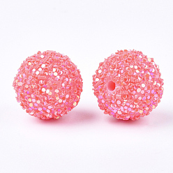 Light Coral Acrylic Beads, Glitter Beads,with Sequins/Paillette, Round, Light Coral, 12x11mm, Hole: 2mm