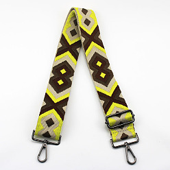 Yellow Ethnic Style Cotton Jacquard Adjustable Wide Shoulder Strap, with Swivel Clasps, for Bag Replacement Accessories, Gunmetal, Yellow, 80~130x5cm