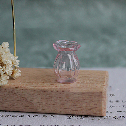 Бледно-Розовый Миниатюрные украшения вазы из боросиликатного стекла, аксессуары для кукольного домика в микроландшафтном саду, притворяясь опорными украшениями, с волнистым краем, розовый жемчуг, 15x20 мм