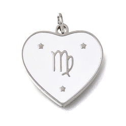 Vierge Pendentifs en acier inoxydable, avec anneaux de saut et émail, cœur, couleur inox, virgo, 304mm, Trou: 15x15x1.5mm