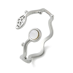 Нержавеющая Сталь Цвет Кольца-манжеты в форме листа и плоского круглого 304 корпуса из нержавеющей стали белого цвета для женщин, цвет нержавеющей стали, размер США 8 1/2 (18.5 мм)