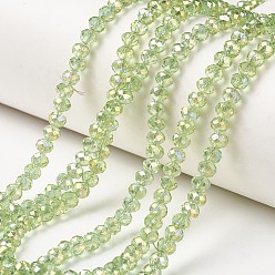 Pale Green Electroplate Transparent Glass Beads Strands, Full Rainbow Plated, Faceted, Rondelle, Pale Green, 6x5mm, Hole: 1mm, about 85~88pcs/strand, 16.1~16.5 inch(41~42cm)