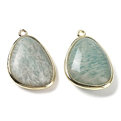 Amazonite Natural Amazonite Pendants, with Golden Plated Brass Edge Loops, Faceted, Triangle, 27x18x7.5mm, Hole: 1.6mm