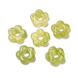 Желто-Зеленый Бусины лэмпворк европейского стиля , бусины с большим отверстием, сливы, желто-зеленый, 15.5~16x15.5~16x3.5~4 мм, отверстие : 4.8 мм