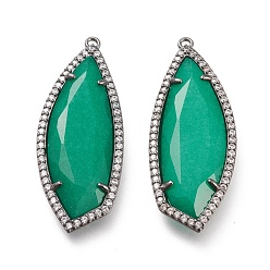 Зеленый Природного нефрита подвески, с латунным микропаве, прозрачные кубические фианиты, граненые, геометрический, окрашенные, металлический черный , зелёные, 38x15x4.3 мм, отверстие : 1.2 мм