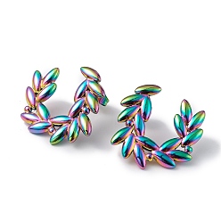 Rainbow Color Ионное покрытие (ip) 304 серьги-гвоздики из оливковой ветви из нержавеющей стали для женщин, Радуга цветов, 22x23 мм, штифты : 0.7 мм