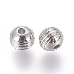 Stainless Steel Color 304 Stainless Steel Beads, Grooved Round, Stainless Steel Color, 8x7mm, Hole: 2mm