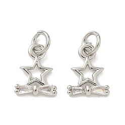 Платина Латунные микро проложить кубического циркония подвески, звезды прелести, с целью перехода в кольце, долговечный, без кадмия и без свинца, стойки покрытие, платина, 11x8.5x2.5 мм, отверстие : 3.3 мм