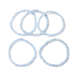 Аквамарин Браслеты из натуральных круглых бусин аквамарина для мужчин и женщин, внутренний диаметр: 2-1/8~2-1/8 дюйм (5.4~5.5 см)