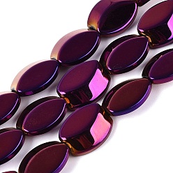 Purple Plated Electroplate Glass Beads Strands, Oval, Purple Plated, 17x14x6~6.5mm, Hole: 0.9~1mm, about 36~37pcs/strand, 23.82~24.80 inch(60.5~63cm)