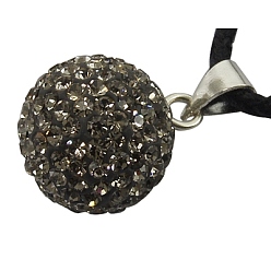 215_Diamant Noir Charmes de cristal autrichien, avec fermoirs d'argent 925, ronde, diamant noir, 20mm, Trou: 3.5mm