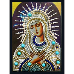Human DIY Diamond Painting Notebook Kits, including PU Leather Book, Resin Rhinestones, Diamond Sticky Pen, Tray Plate and Glue Clay, Virgin Mary, Notebook: 210x150mm, 50 pages/book