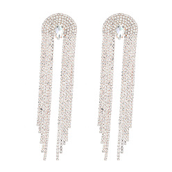 KC Gold Sparkling Rhinestone Tassel Earrings for Women - Long Chain Dangle Drop Ear Jewelry