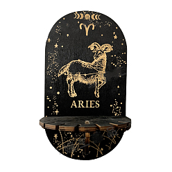Aries Wooden Wall-Mounted Small Crystal Display Shelf, Witch Hanging Crystal Holder, for Crystal Dowsing Pendulum Pendant Storage, Aries, 21.5x11.6cm