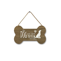 Olive Dog Bone with Word Wood Pendant Decoration, Hanging Sign Plaque for Puppy Pet House Door Wall Decoration, Olive, Pendant: 120x210mm