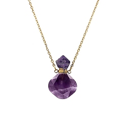 Amethyst Natural Amethyst Perfume Bottle Necklaces, with Golden Stainless Steel Chain, 23.62 inch(60cm)