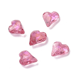 Rose Crackle Moonlight Style Glass Rhinestone Cabochons, Pointed Back, Heart, Rose, 9x8x3.5mm