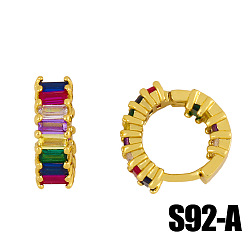 Type A Colorful Zircon Round Earrings with Geometric C-shaped Studs and Micro-inlaid Colorful Zircons.