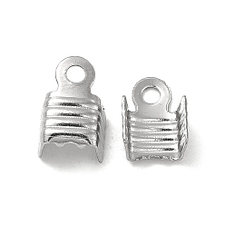 Stainless Steel Color 304 Stainless Steel Folding Crimp Ends, Fold Over Crimp Cord Ends, Stainless Steel Color, 7.5x5x4mm, Hole: 1.4mm, Inner Diameter: 4mm