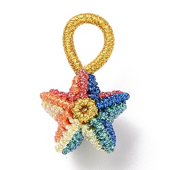 Colorful Woven Cotton Rope Pendant, Pentacle, Colorful, 20x12.5x9.5~11mm, Hole: 6x5.5mm