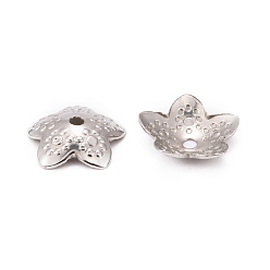 Stainless Steel Color 5-Petal 304 Stainless Steel Flower Bead Caps, Stainless Steel Color, 10x3mm, Hole: 1mm