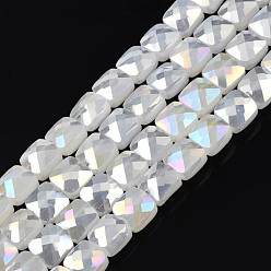 Creamy White Electroplate Opaque Solid Color Glass Beads Strands, AB Color Plated, Faceted, Square, Creamy White, 6.5x6.5x4.5mm, Hole: 1.2mm, about 97~99Pcs/strand, 25 inch(63.5cm)