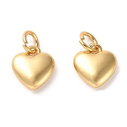Real 18K Gold Plated Rack Plating Brass Charms, with Jump Ring, Heart, Real 18K Gold Plated, 10x9x3mm, Hole: 3mm