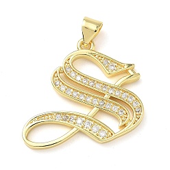 Letter S Латунные микро проложить кубического циркония подвески, стойки покрытие, без свинца и без кадмия, долговечный, реальный 18 k позолоченный, буквы, Письмо с, 22.5x24.5x1.8 мм, отверстие : 3.5x5 мм