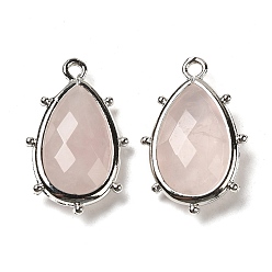 Розовый Кварц Природный лазурит подвески, с кромкой из платиновой латуни, граненые, слеза, 22.5x14x5.5 мм, отверстие : 1.6 мм.