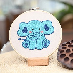 Elephant DIY Embroidery Kits, Including Printed Cotton Fabric, Embroidery Thread & Needles, Embroidery Hoop, Elephant Pattern, 160mm